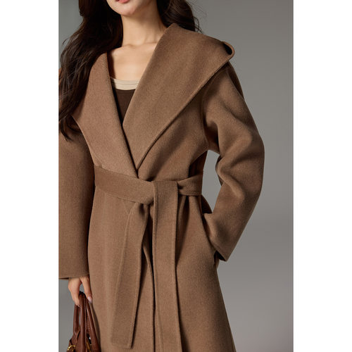 2025秋冬季冬新款羊毛大衣女连帽长款双面呢外套宽松休闲显瘦大衣