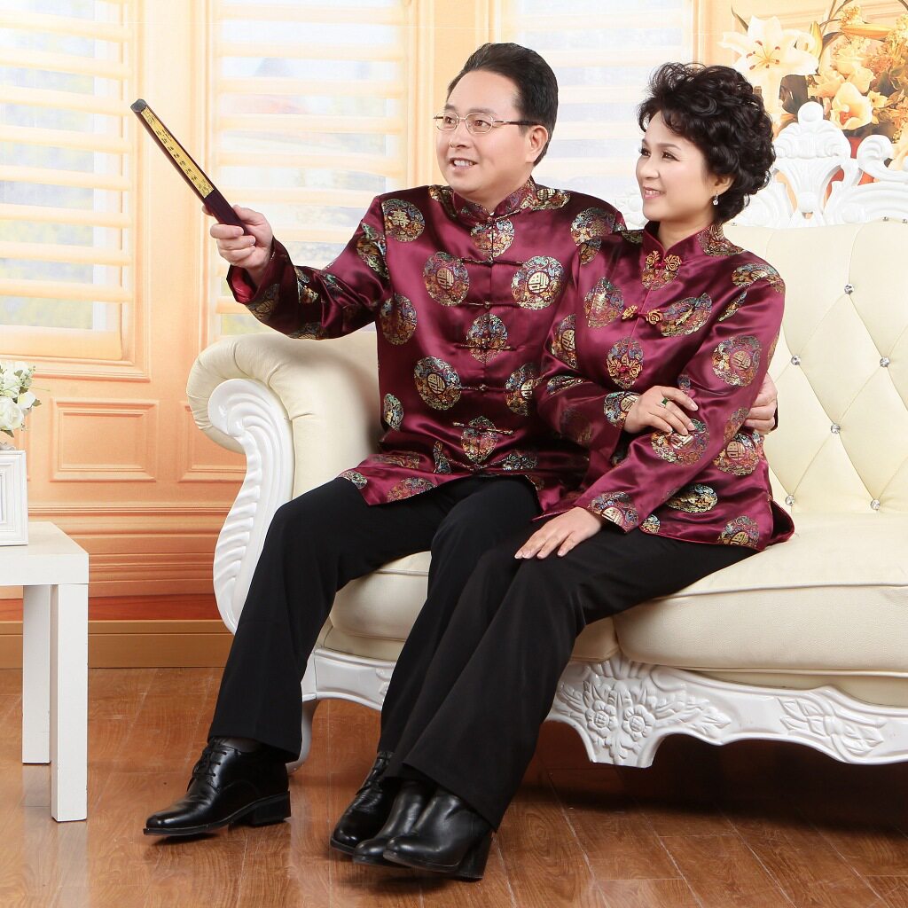 秋装中老年2383-6情侣唐装男女长袖生日过寿中式礼服老人薄款