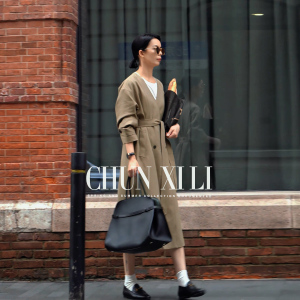 CHUNXILI/春熙里 V领中长款风衣女士秋季棉制腰带时尚极简风外套