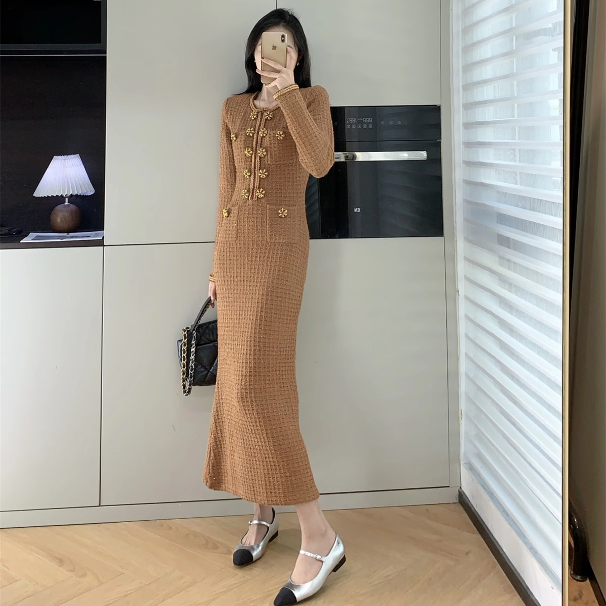 熊宝家 Sp*名媛千金~优雅气质钻扣针织外套+半身裙套装+连衣裙女