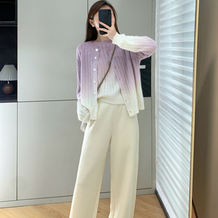 超絕暈染100%羊毛拉絨漸變紫針織開衫 套頭毛衣女 楊采鈺同款