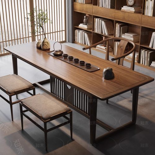 新中式实木茶台办公室喝茶泡茶桌禅意桌现代功夫茶桌椅组合定制
