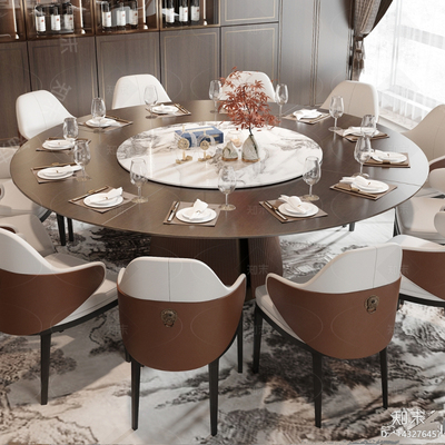现代新中式岩板电动大圆桌会所餐厅饭店包厢间民宿酒店餐桌椅组合