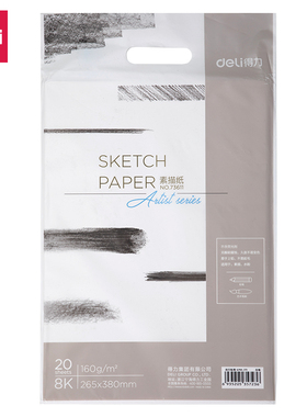 得力73611素描纸20张160g厚美术彩铅画用画画纸8k速写初学者学生