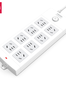 得力18212插座_8组_5米_PVC袋装(白)(只)2500w耐用10A办公插线板