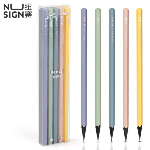 得力10支/盒彩色六角杆黑木铅笔