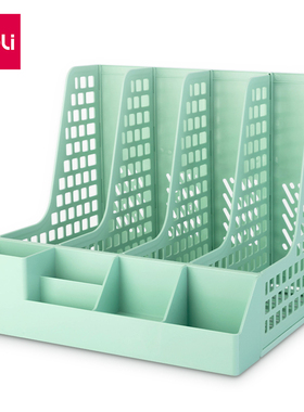 得力PB106学生彩色四联带笔筒文件筐文件架收纳盒桌面整理文件栏