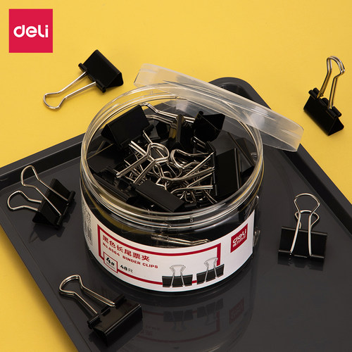 得力长尾夹黑色15mm48只盒装