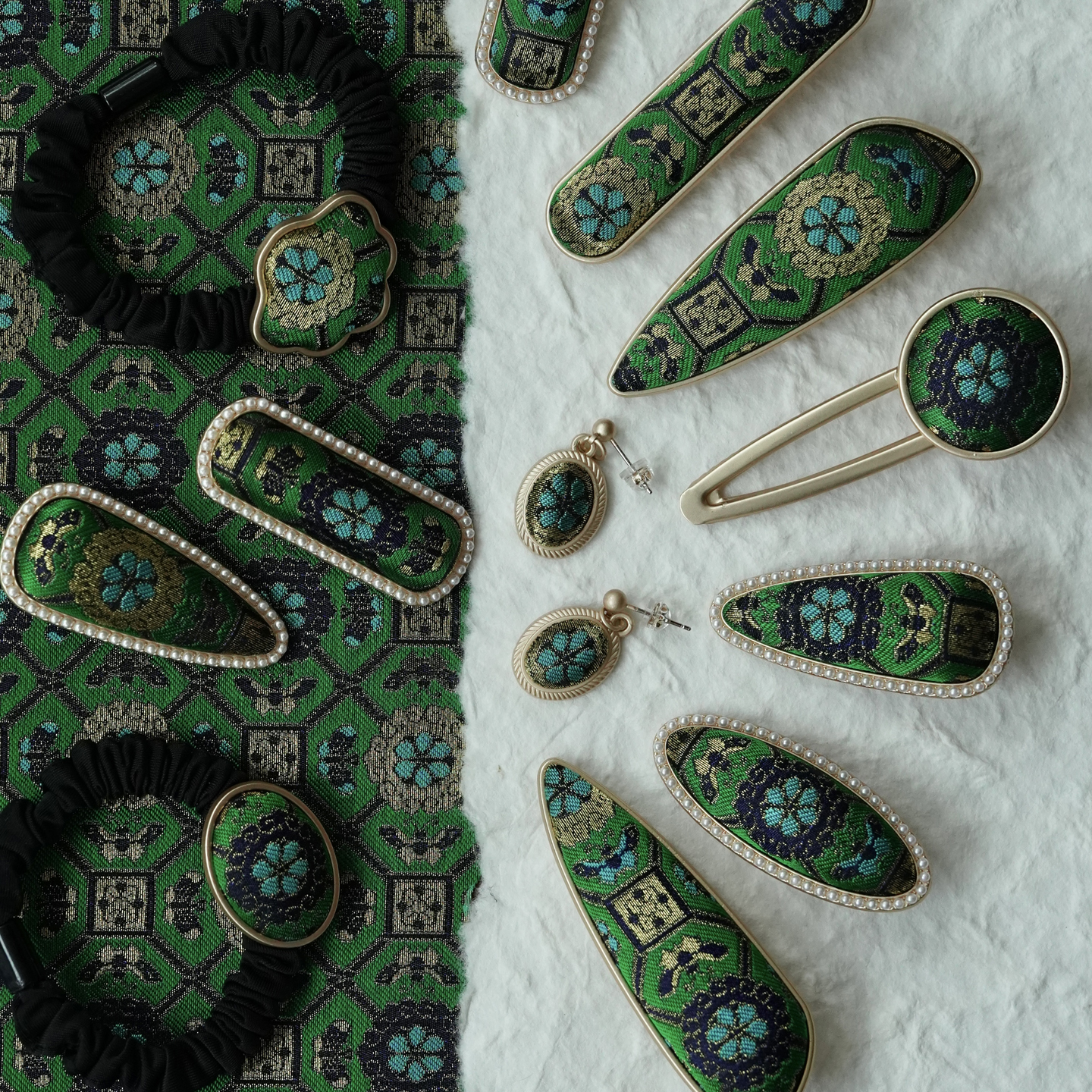 非遗名家绿四达宋锦纯手工发夹