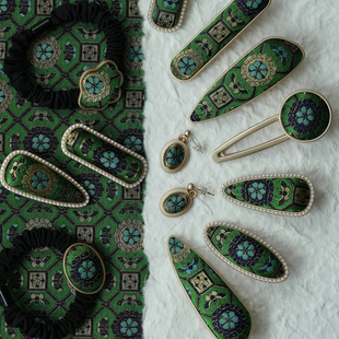 素匠非遗名家绿四达宋锦纯福袋中式发夹边夹耳钉葫芦国风成品新品