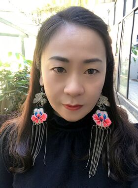 民族风绣花牡丹荷花苗银女士耳环