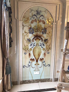 定做鞋柜上玄关屏风隔断钢化雕刻工艺术玻璃欧美现代花瓶花盆金瓶