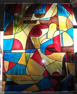 钢化雕刻Tiffany地中海艺术玻璃玄关隔断吊顶哥特式教堂 七彩抽象