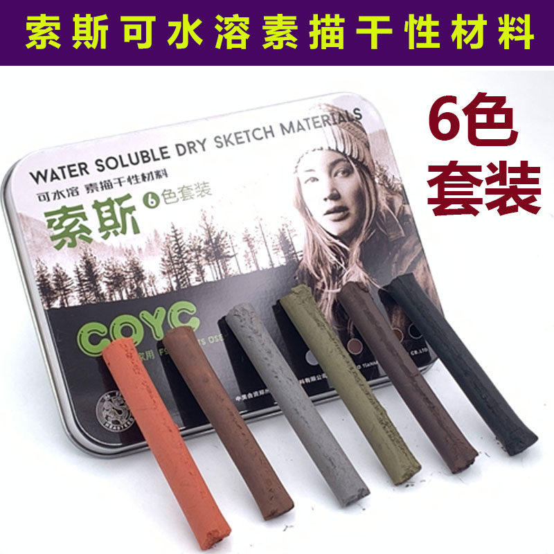 包邮索斯可水溶干性素描材料水溶性炭精条色粉笔木炭条美术专用