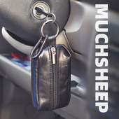 穆羊手工羊皮汽车钥匙包男女款 双拉链大容量真皮零钱包迷你收纳包