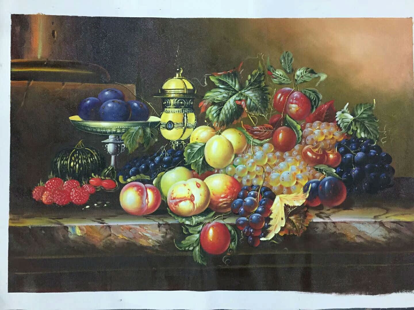 纯手绘古典静物水果酒瓶客厅酒店别墅装饰油画60-90现货可定制