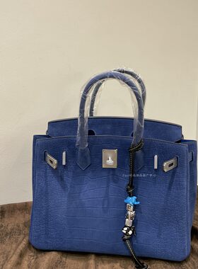 进口鹿皮鳄鱼纹纯钢五金蜡线手提铂金通勤包