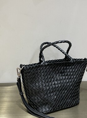 头层植鞣牛皮手工编织手提单肩斜挎小号托特包