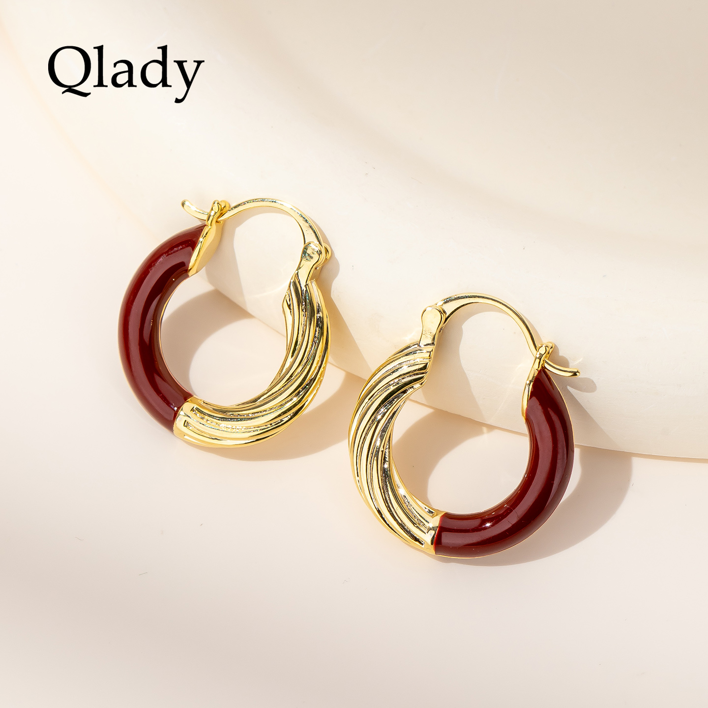 【新品】红色耳圈耳扣金色耳饰女耳环2025新款爆款高级感轻奢耳坠