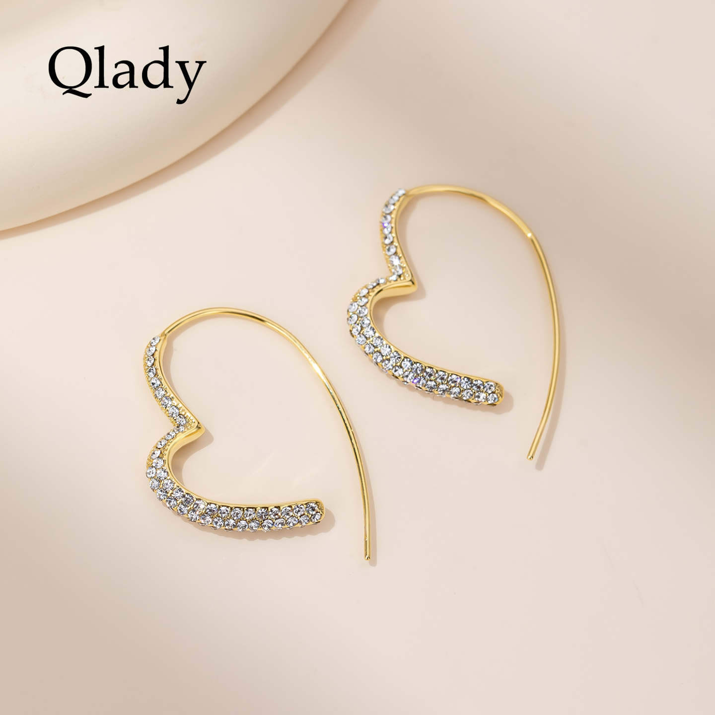 爆闪爱心耳钉金色耳饰女