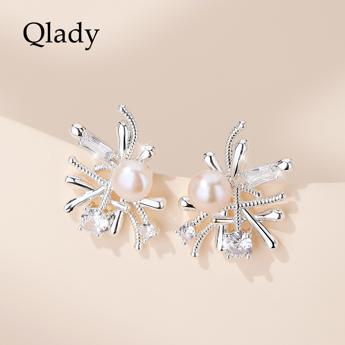 【新品】雪花耳钉珍珠耳饰女银耳环2025新款爆款高级感轻奢配饰