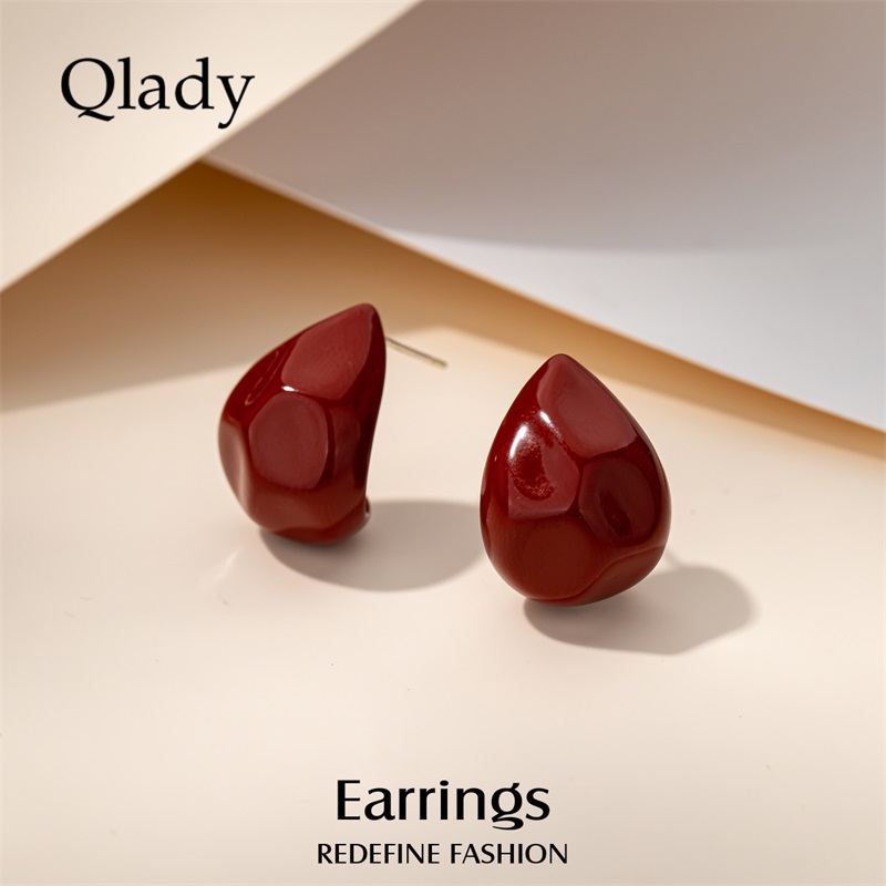 红色水滴复古女S925银针