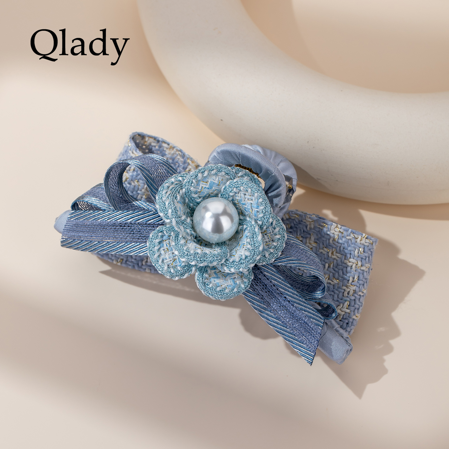 粉蓝毛呢蝴蝶结抓夹发夹女2025新款高端后脑勺头发夹子鲨鱼夹头饰