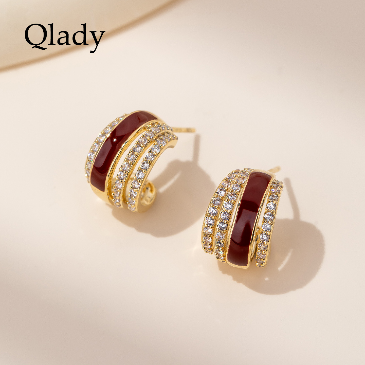 【新品】红色C型弧度金色耳饰女纯耳钉耳环2025新款爆款高级耳坠