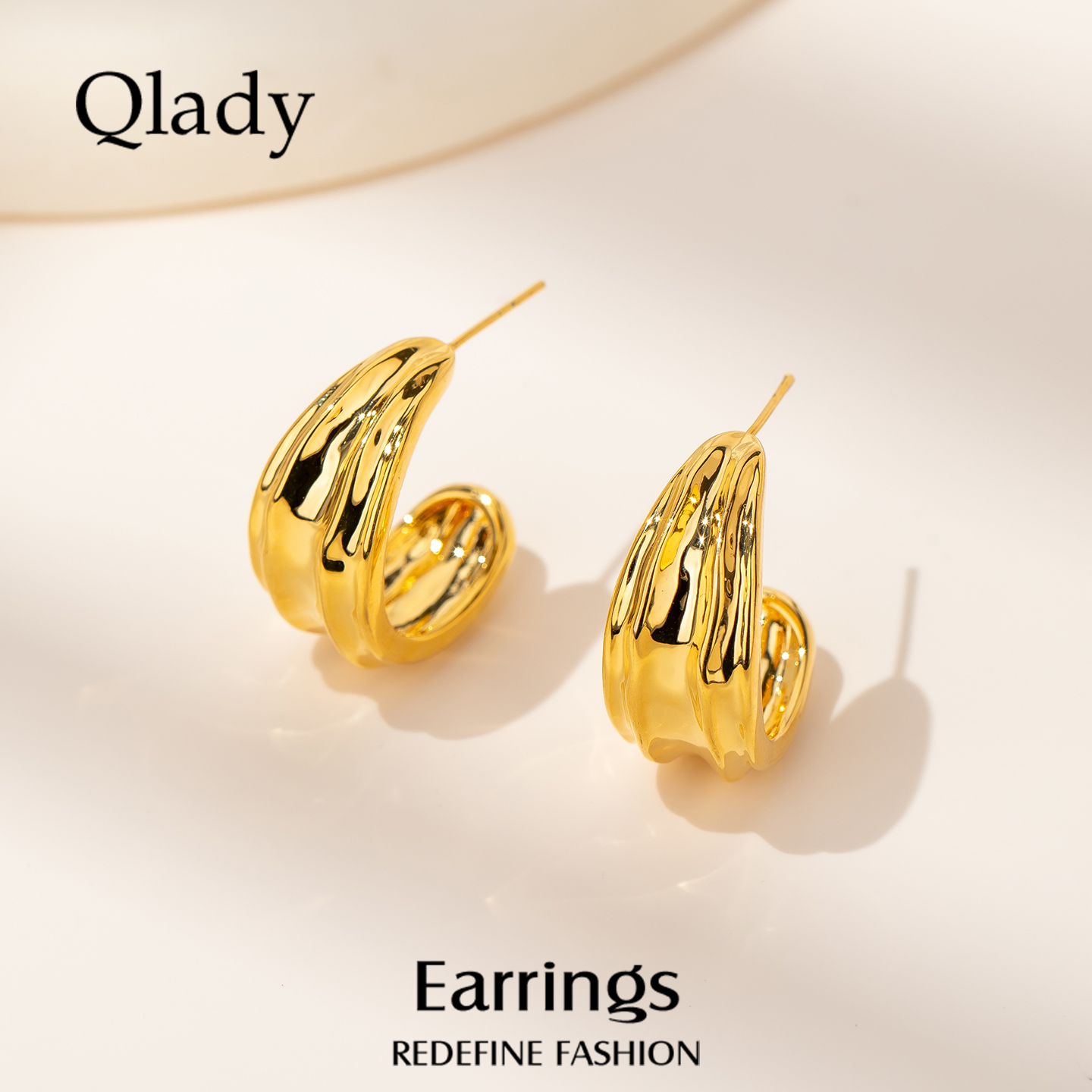 【新品】褶皱耳钉金色耳饰女耳环圈圈2025新款爆款高级感耳圈耳坠