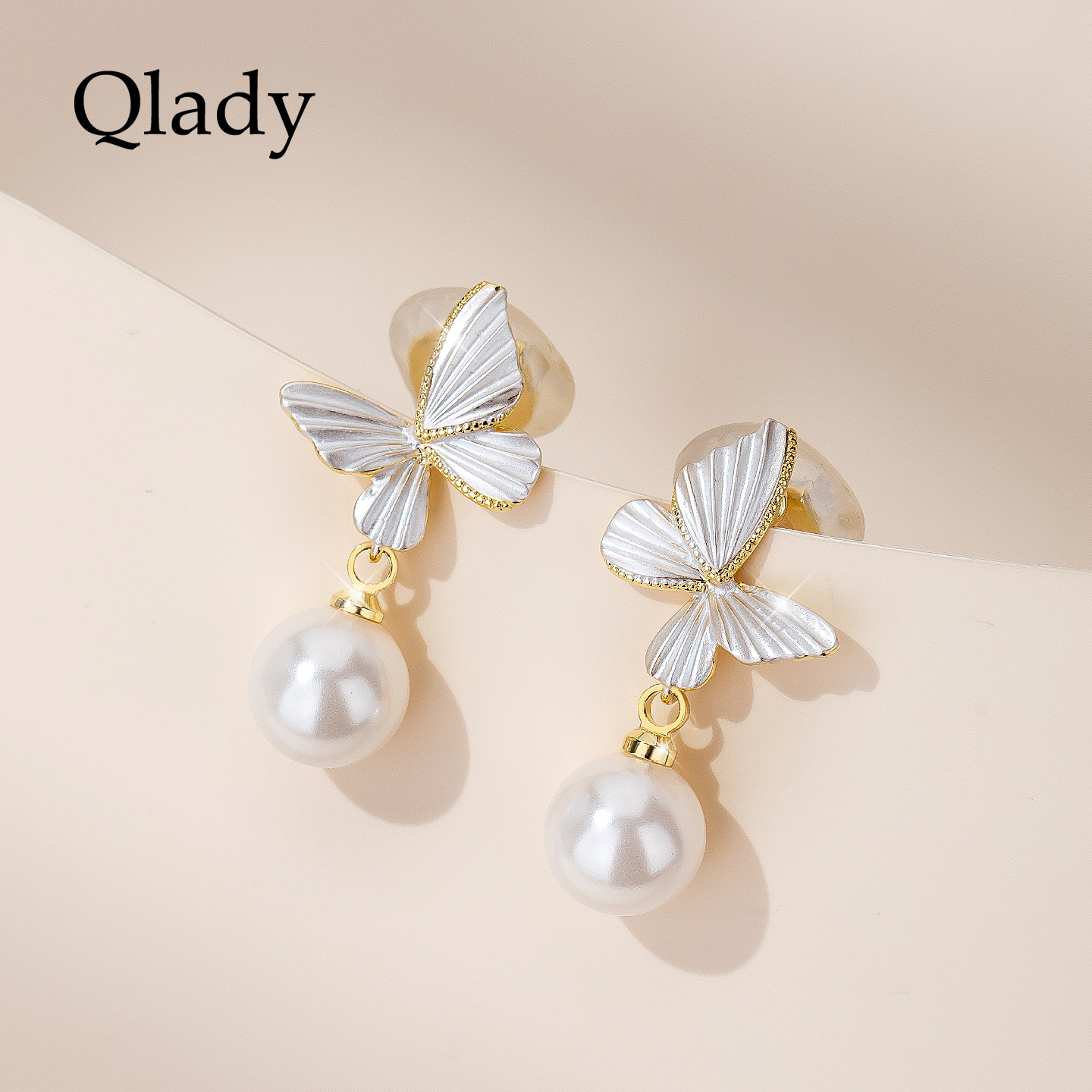 仿珍珠耳饰女蝴蝶耳夹耳坠