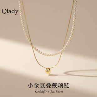 小米珍珠叠戴项链女款双层颈链金色高级感套链毛衣链2025新款配饰