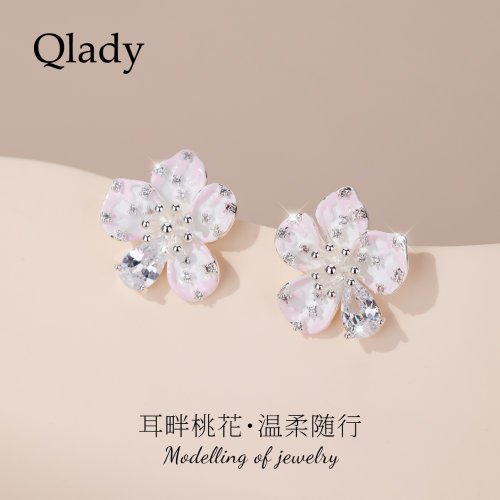 桃花花朵耳钉耳饰女独特漂亮