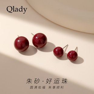 朱砂耳环新中式国风复古银耳钉2026新款爆款高级轻奢气质红色耳饰