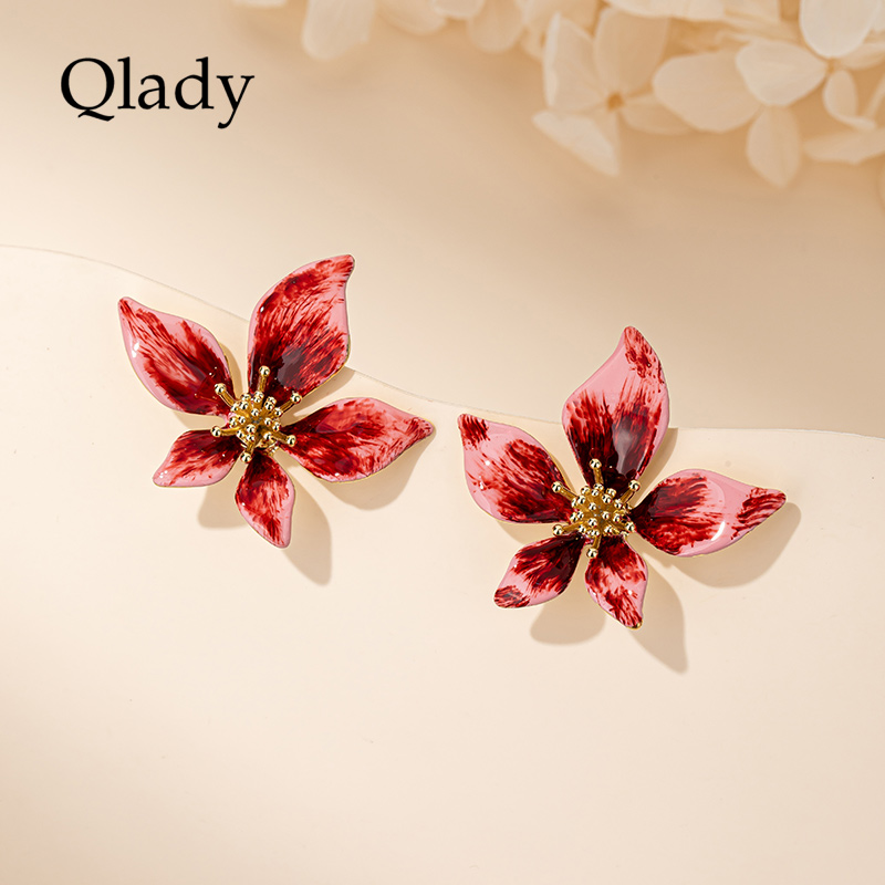 油画花朵耳钉耳饰女独特耳环