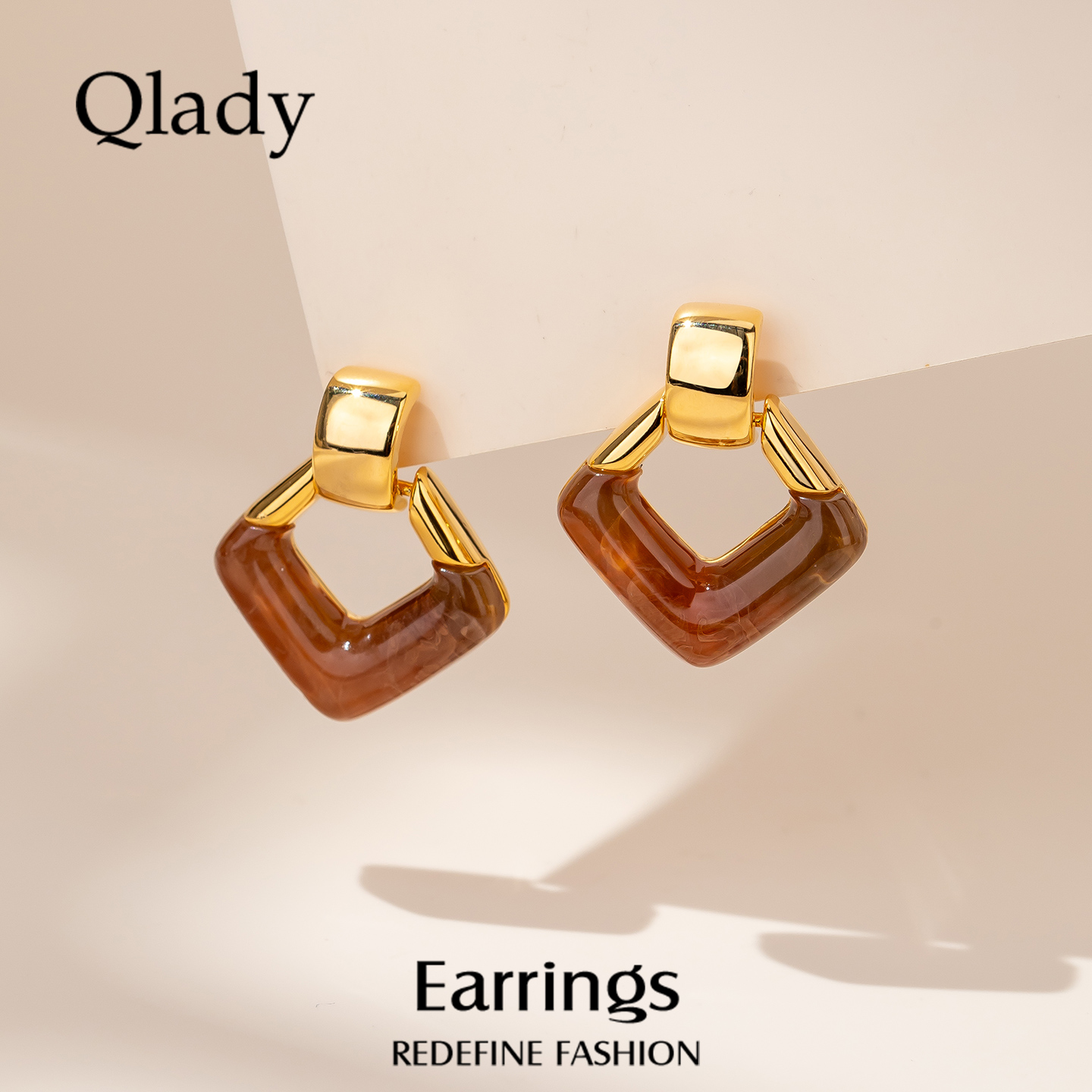 【新品】树脂几何银针耳钉金色耳饰女耳环2025新款爆款高级感耳坠