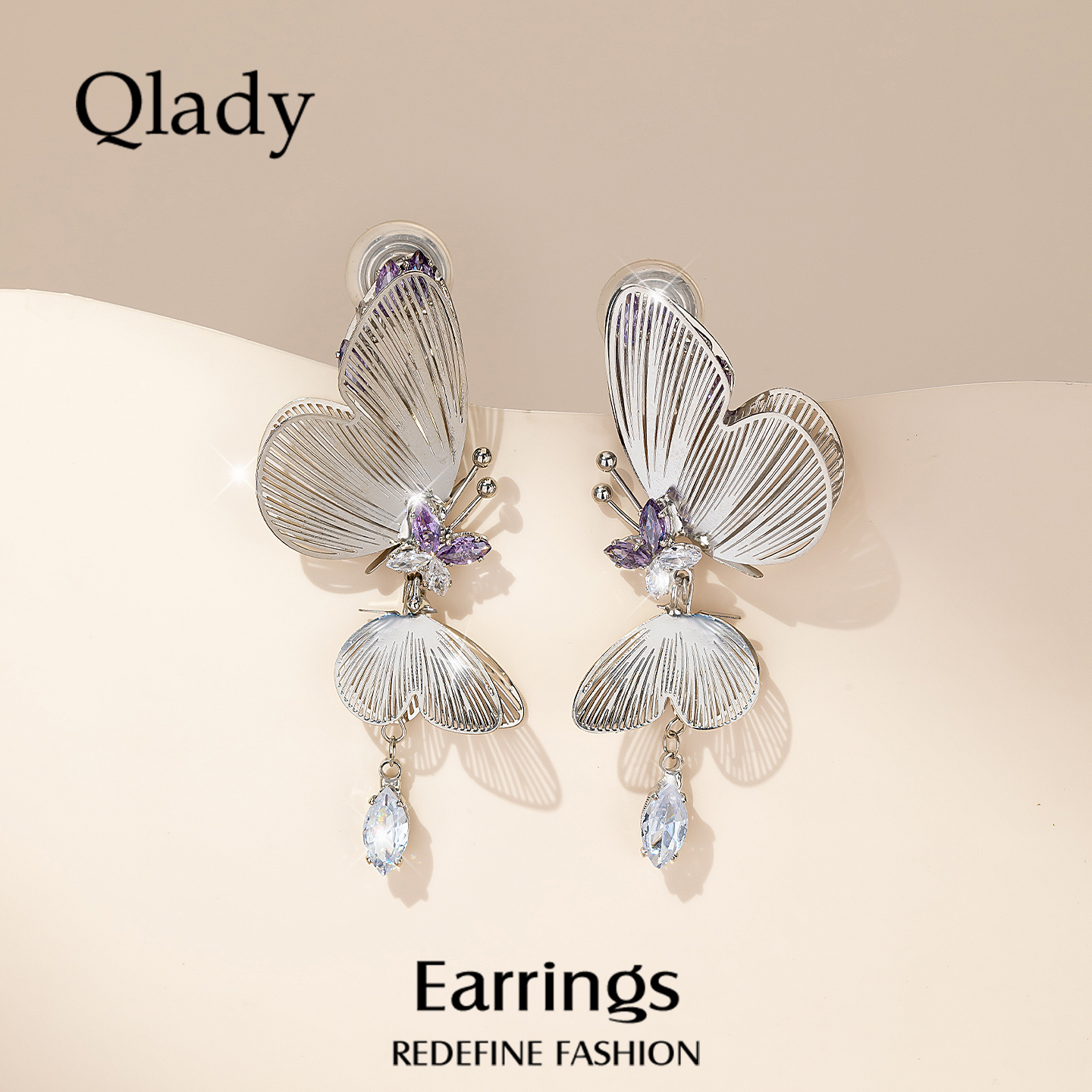 蝴蝶蚊香盘耳夹无耳洞紫色耳饰女耳环2025新款爆款高级感轻奢耳坠