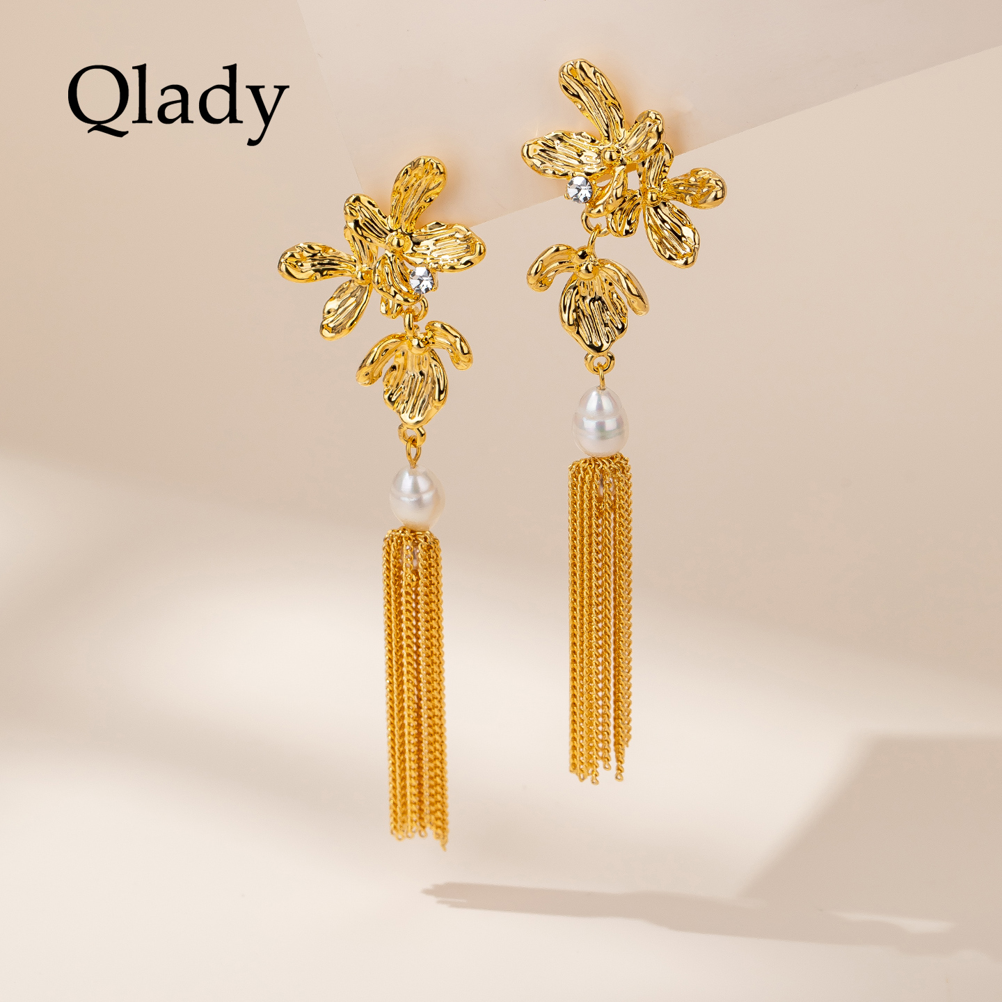 【新品】鸢尾花珍珠耳钉流苏金色耳饰耳环2025新款爆款高级感耳坠