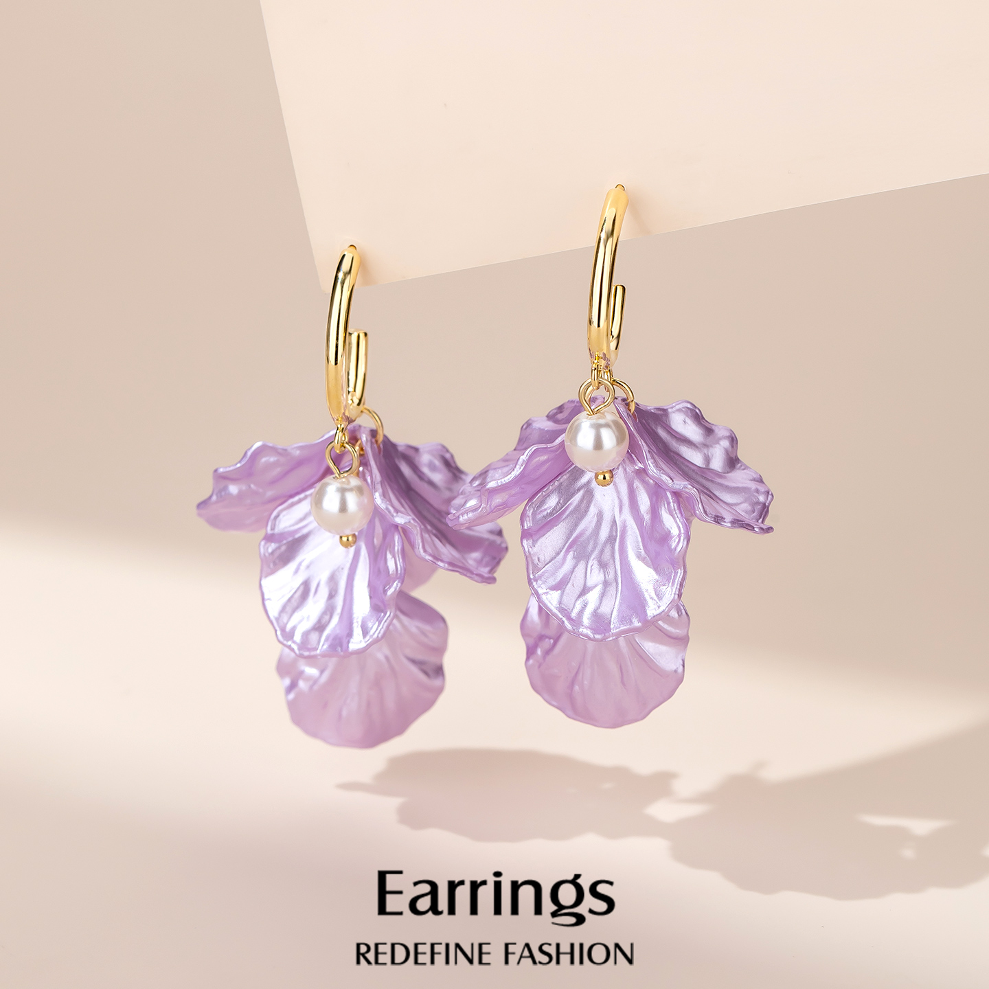 紫色花瓣耳钉耳环耳饰