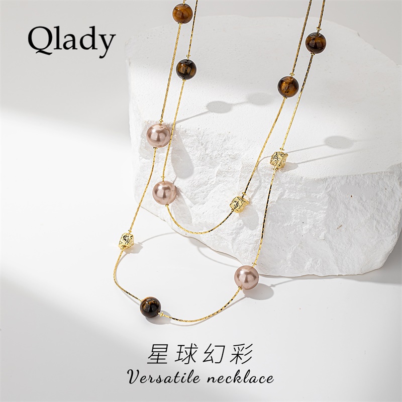 仿珍珠项链女款饰品双层长款毛衣链首饰配饰高级感轻奢小众秋冬