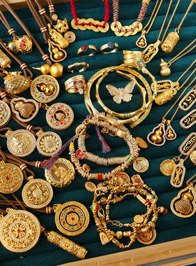 新中式沙金葫芦罗盘项链轻奢高级感复古精致百搭气质长款毛衣