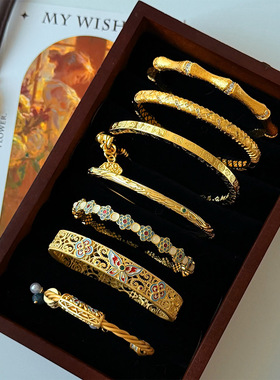 复古精致时尚滴油珐琅手镯轻奢高级感小众气质百搭拉丝开口手饰