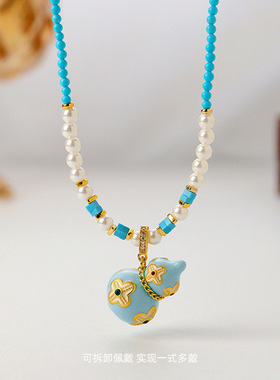 新中式复古四叶草葫芦毛衣链高级感时尚精致气质百搭长款松石