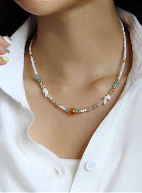原创ins风轻奢时尚贝壳串珠项链女百搭高级感简约气质小众锁骨链