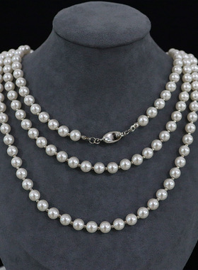 新款6mm仿施家珍珠毛衣链女高级感长款时尚轻奢气质复古叠戴项链