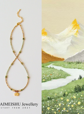 复古时尚精致小米珠天然石吉象吊坠串珠项链轻奢小众高级感锁骨