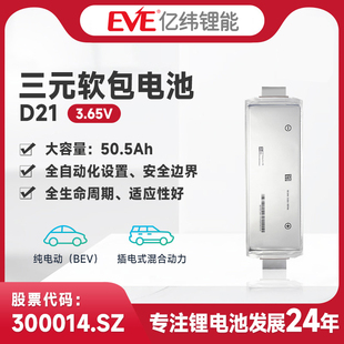 EVE亿纬锂能D21软包三元 混合动力汽车 电池3.65V动力储能电池50.5Ah电动汽车插电式
