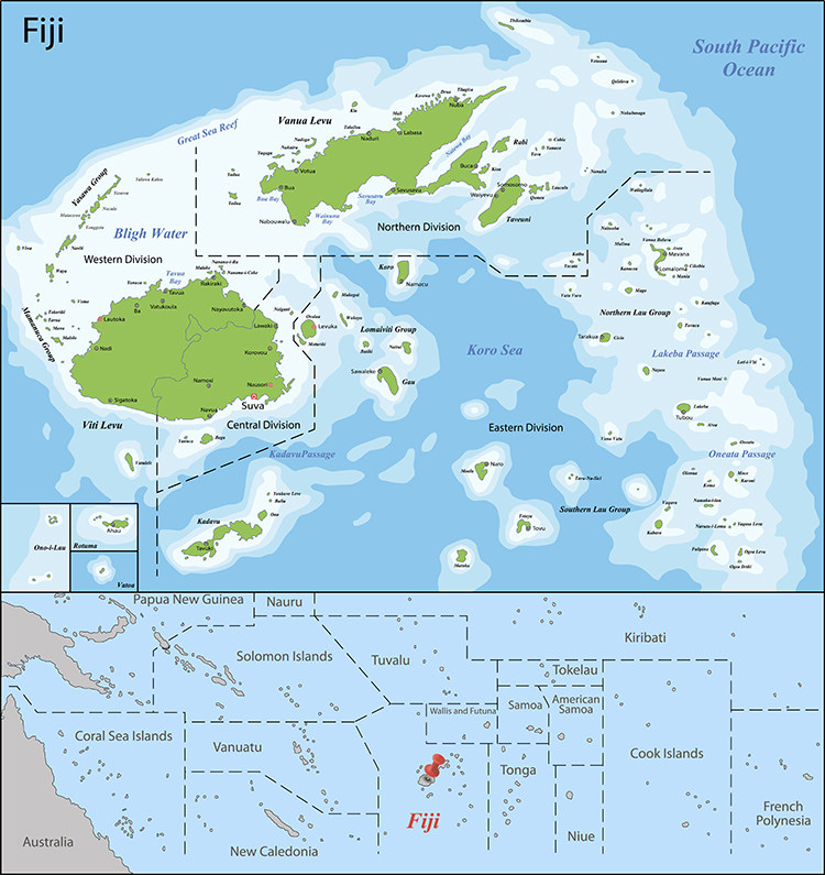 斐济地图 简单英文版国家分区图非实物地图 ai格式矢量设计素材