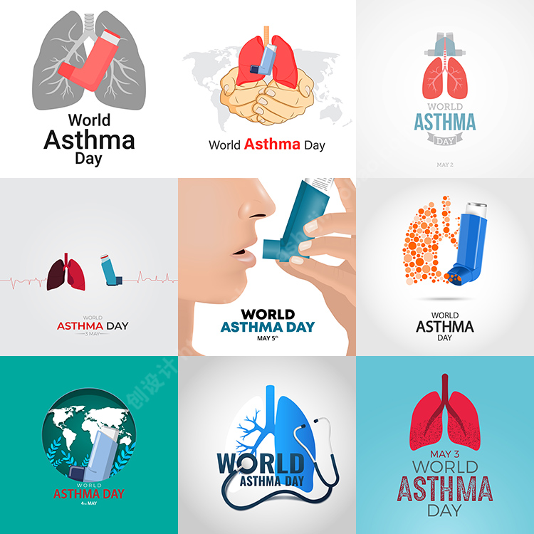 世界防治哮喘日海报 扁平化宣传广告插画背景 AI格式矢量设计素材