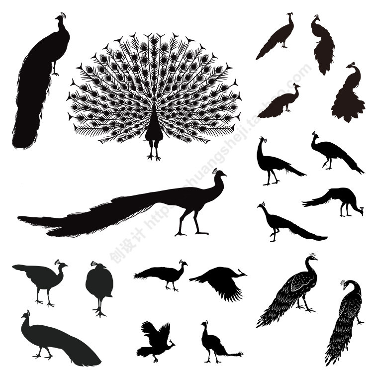 孔雀剪影 卡通孔雀开屏动物图标 ai格式矢量设计素材