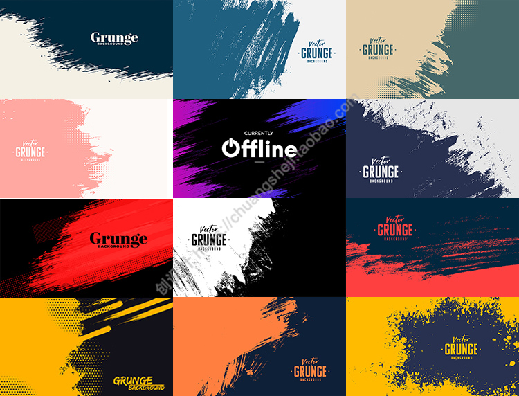 抽象笔刷背景 复古涂鸦艺术风格水彩笔墨海报 AI格式矢量设计素材